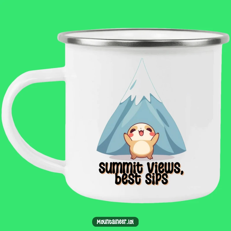 Funny Mountain Peak Camper's Mug: Creature Gazes at Adventure