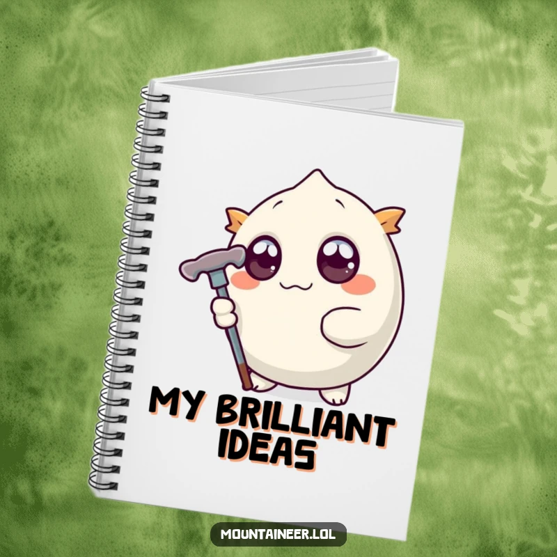 Funny notebook featuring a round creature with wide eyes gripping a stylized ice pick, ideal for jotting down notes with a humorous edge.